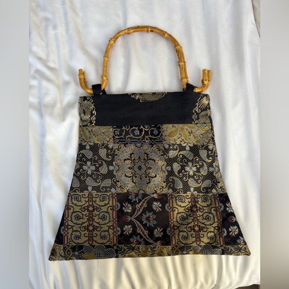 Bamboo Handle Black and Gold Purse
